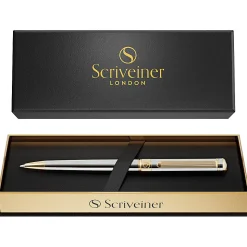Scriveiner Classic Ballpoint Pen, Medium Point, 1.0 mm, Silver Chrome/Gold Barrel, Black Ink