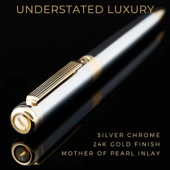 Scriveiner Classic Ballpoint Pen, Medium Point, 1.0 mm, Silver Chrome/Gold Barrel, Black Ink