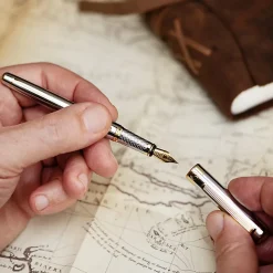 Scriveiner Classic Fountain Pen, Medium Point, 0.7 mm, Black/Gold Barrel, Black/Blue Ink