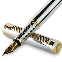 Scriveiner Classic Fountain Pen, Medium Point, 0.7 mm, Black/Gold Barrel, Black/Blue Ink