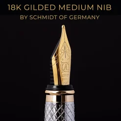 Scriveiner Classic Fountain Pen, Medium Point, 0.7 mm, Black/Gold Barrel, Black/Blue Ink