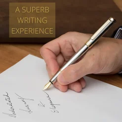 Scriveiner Classic Fountain Pen, Medium Point, 0.7 mm, Black/Gold Barrel, Black/Blue Ink