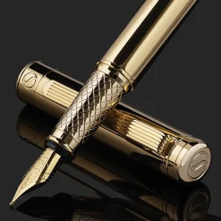 Scriveiner Classic Fountain Pen, Medium Point, 0.7 mm, Gold Barrel, Black/Blue Ink