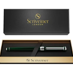 Scriveiner Classic Rollerball Pen, Medium Point, 0.7 mm, British Racing Green/Silver Barrel, Black Ink
