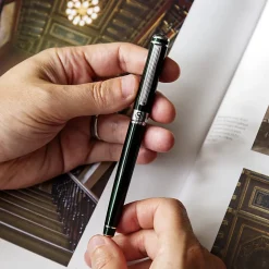 Scriveiner Classic Rollerball Pen, Medium Point, 0.7 mm, British Racing Green/Silver Barrel, Black Ink