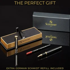 Scriveiner Classic Rollerball Pen, Medium Point, 0.7 mm, Black/Gold Barrel, Black Ink
