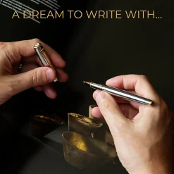 Scriveiner Classic Rollerball Pen, Medium Point, 0.7 mm, Silver Chrome/Gold Barrel, Black Ink