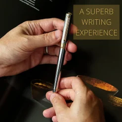 Scriveiner Classic Rollerball Pen, Medium Point, 0.7 mm, Silver Chrome/Gold Barrel, Black Ink
