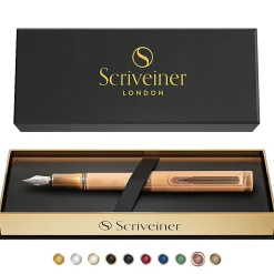 Scriveiner EDC Luxury Fountain Pen, Medium Nib, 0.7 mm, Copper Barrel, Black And Blue