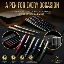 Scriveiner EDC Luxury Fountain Pen, Medium Nib, 0.7 mm, Silver Chrome Barrel, Black And Blue