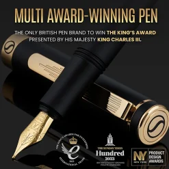 Scriveiner EDC Luxury Fountain Pen, Medium Nib, 0.7 mm, Black Barrel, Black And Blue