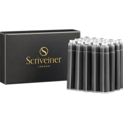 Scriveiner Fountain Pen Ink Cartridges, Medium Point, 0.7 mm, Black Ink, Pack Of 20 Ink Cartridges