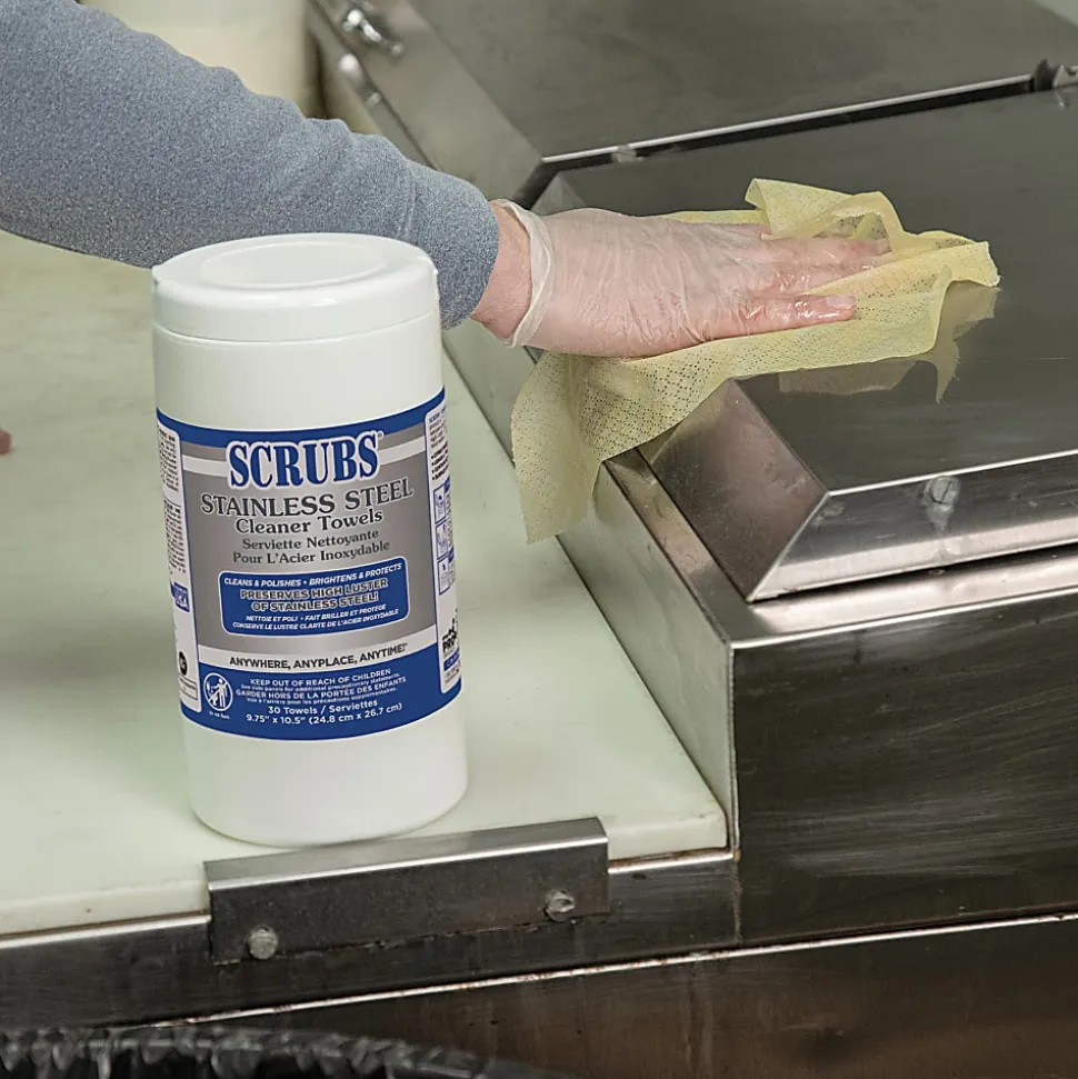 SCRUBS Stainless Steel Cleaner Wipes, Citrus Scent, 32 Oz Bottle, 30 Towel Per Pack, Case Of 6