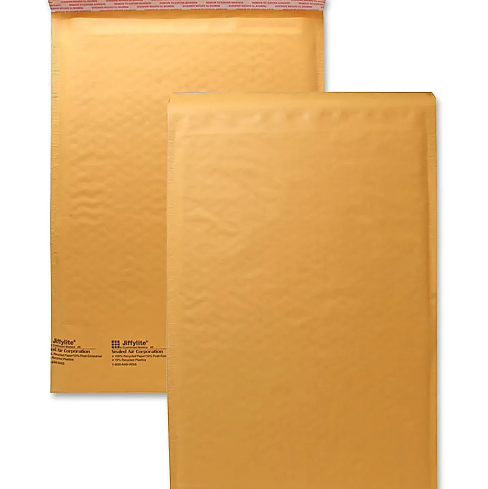 Sealed Air Jiffylite Self-Seal Bubble Mailers, Size #5, 10 1/2" x 16", 100% Recycled, Satin Gold, Pack Of 25