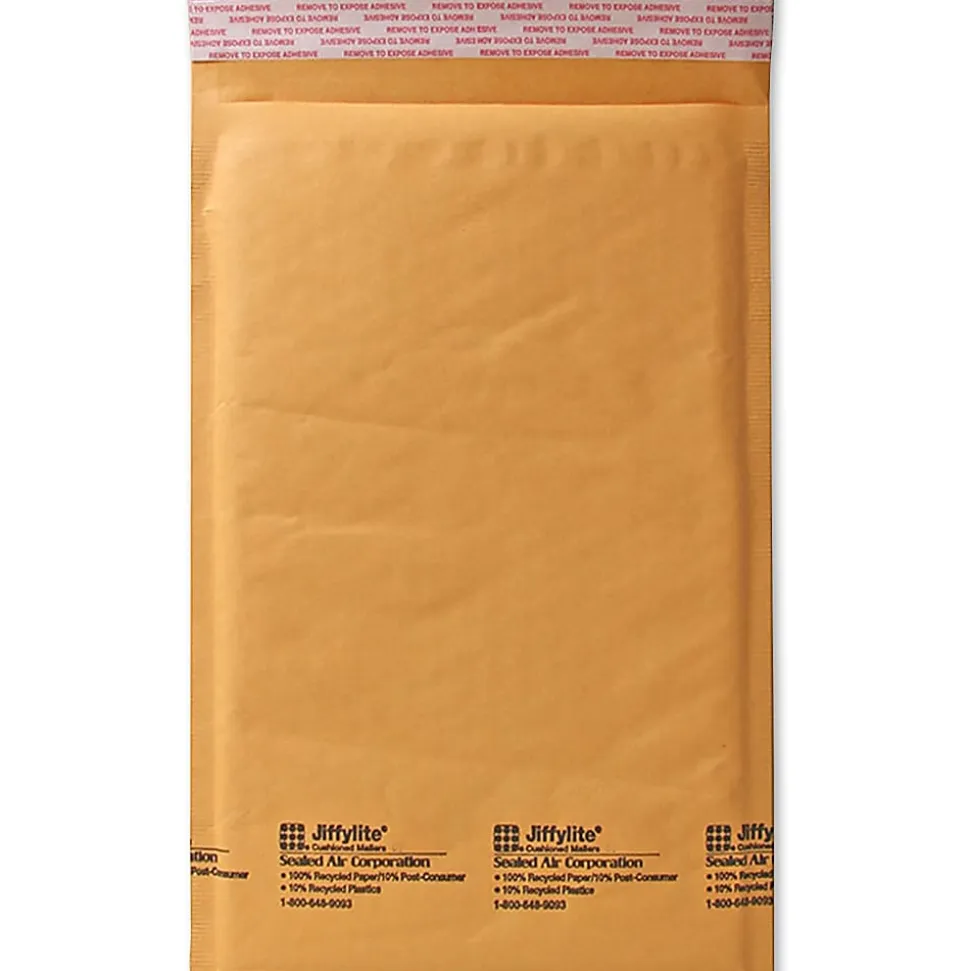 Sealed Air Self-Seal Bubble Mailers, 6" x 10", Kraft, Pack Of 25