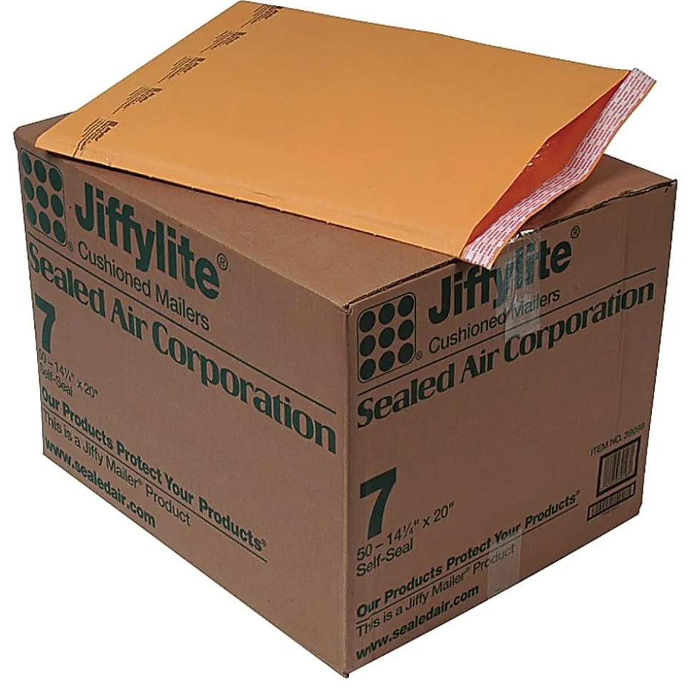 Sealed Air Self-Seal Bubble Mailers, 14 1/4" x 20", Kraft, Case Of 50