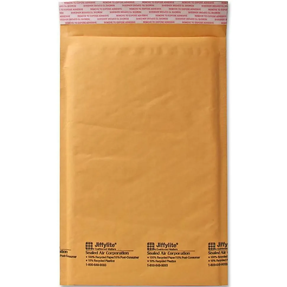 Sealed Air Self-Seal Bubble Mailers, 7 1/4" x 12", Kraft, Case Of 100