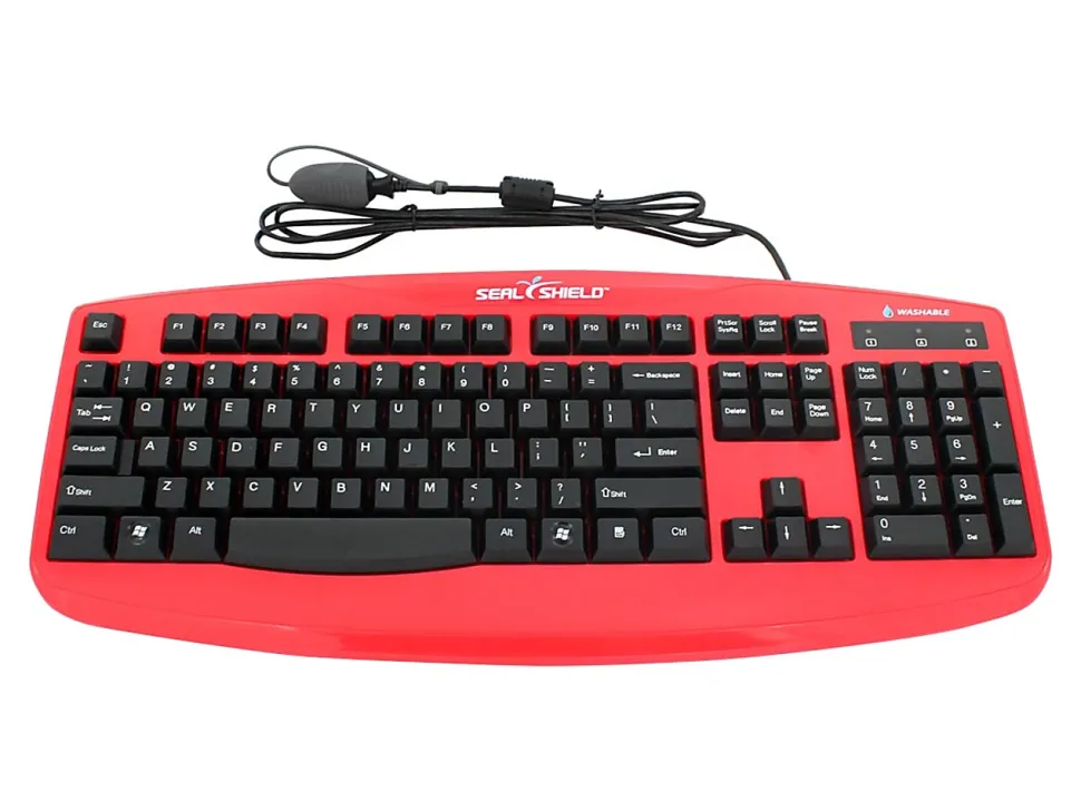 Seal Shield Silver Storm Washable Wired Keyboard, Red, STK503