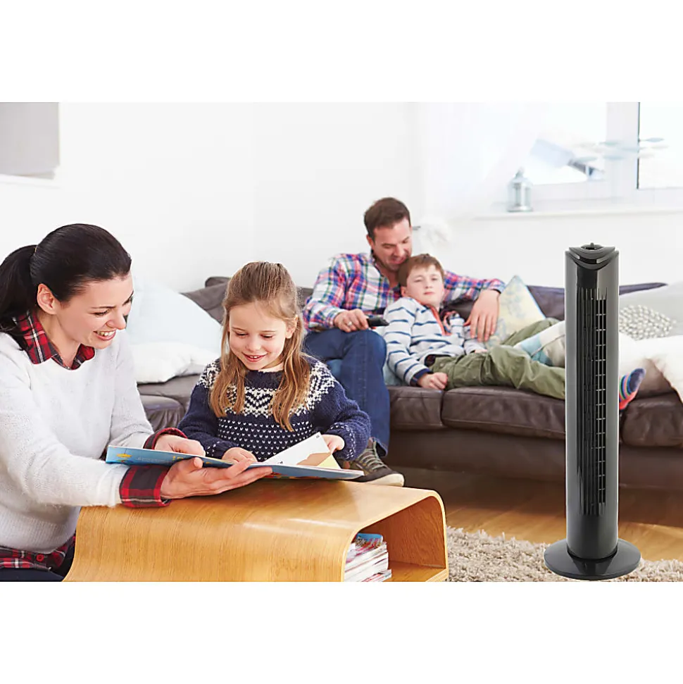 Seasons Comfort™ 3-Speed Oscillating Tower Fan, 29-3/16"H x 9-1/16"W x 9-1/16"D, Black