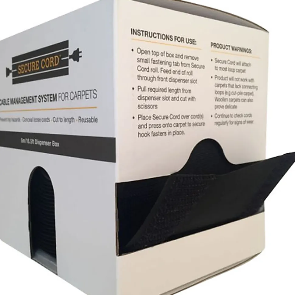SecureCord Cable Management for Carpets, Black, Nylon, ASC5B