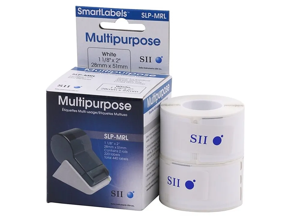 Seiko SmartLabel SLP-MRL Multipurpose Labels, SKPSLPMRL, Rectangle, 1-1/8" x 2", White, 220 Labels Per Roll, Box Of 2 Rolls