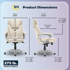 Serta®AIR™ Health & Wellness Ergonomic Bonded Leather High-Back Executive Office Chair, Cream