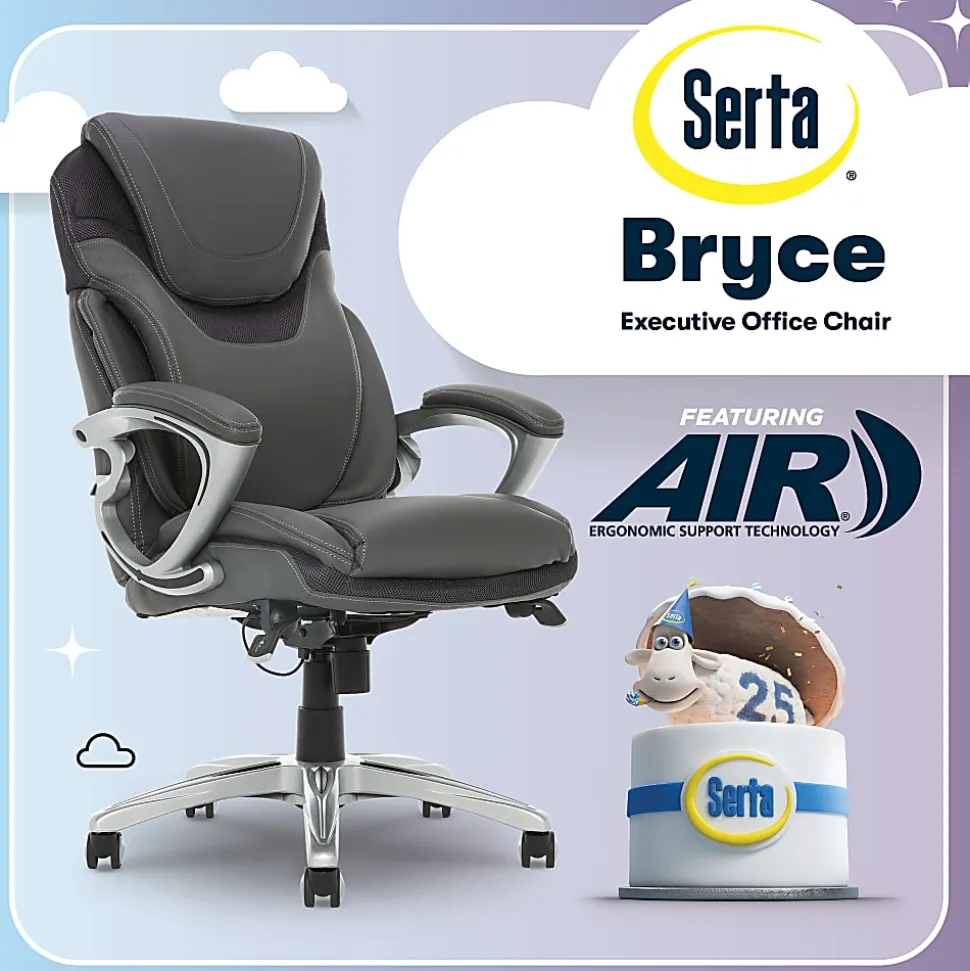Serta®AIR™ Health & Wellness Ergonomic Bonded Leather High-Back Executive Office Chair, Light Gray