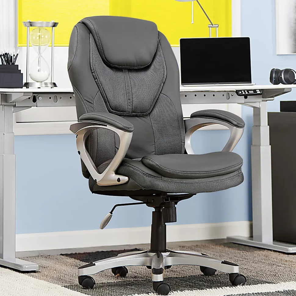 Serta® Amplify Bonded Leather/Mesh High-Back Office Chair, Gray/Silver