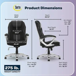 Serta® Amplify Bonded Leather/Mesh High-Back Office Chair, Black/Silver
