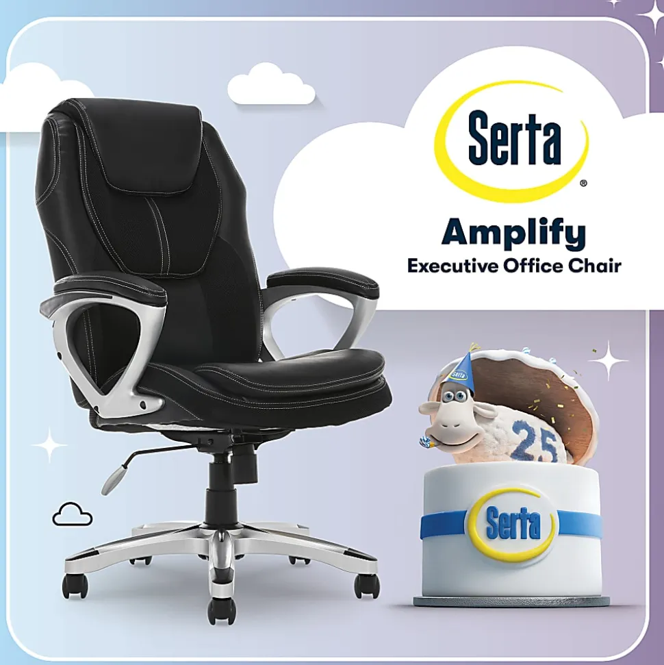 Serta® Amplify Bonded Leather/Mesh High-Back Office Chair, Black/Silver