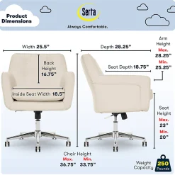 Serta® Ashland Home Bonded Leather Mid-Back Office Chair, Cream/Chrome