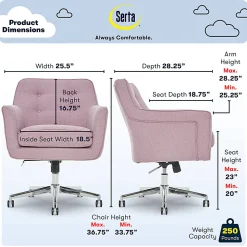 Serta® Ashland Home Mid-Back Office Chair, Twill Fabric, Lilac/Chrome
