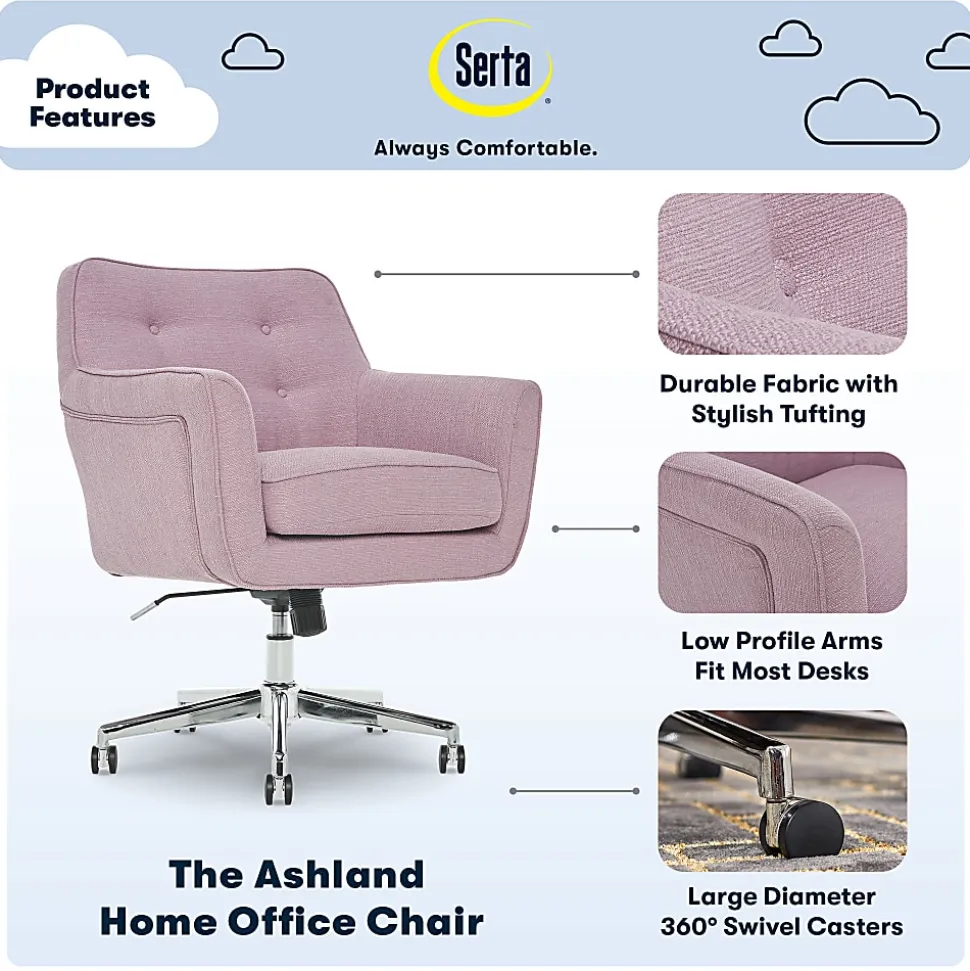 Serta® Ashland Home Mid-Back Office Chair, Twill Fabric, Lilac/Chrome