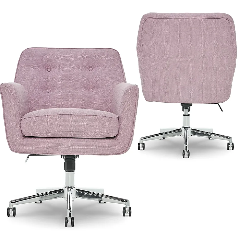 Serta® Ashland Home Mid-Back Office Chair, Twill Fabric, Lilac/Chrome