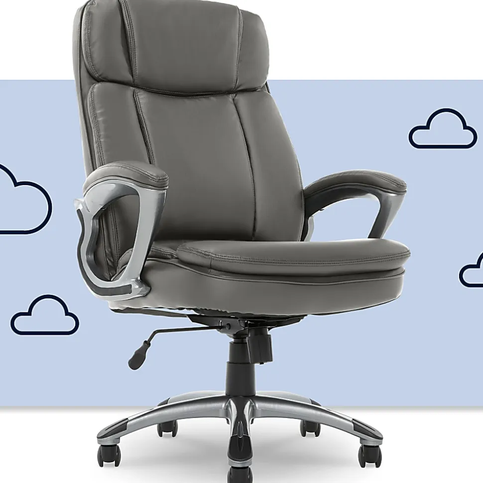 Serta® Big And Tall Ergonomic Bonded Leather High-Back Office Chair, Gray/Silver