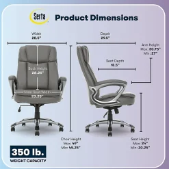 Serta® Big And Tall Ergonomic Bonded Leather High-Back Office Chair, Gray/Silver