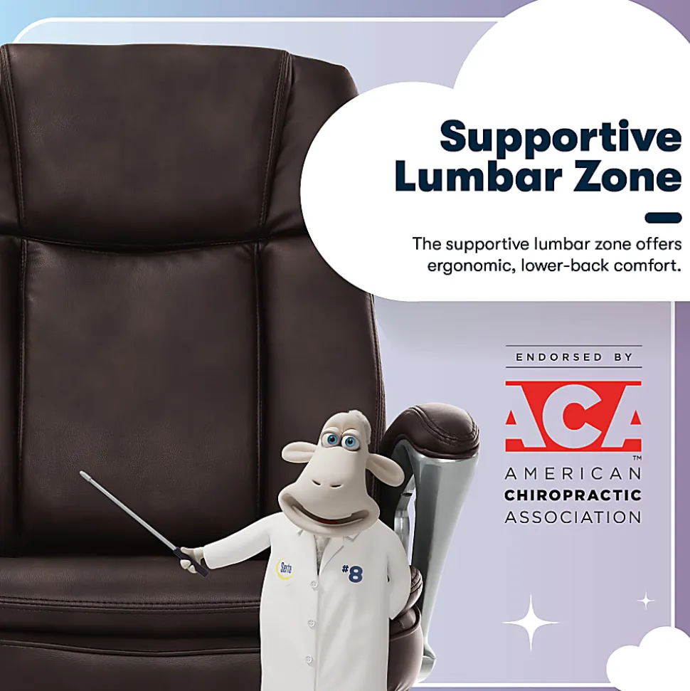 Serta® Big And Tall Ergonomic Bonded Leather High-Back Office Chair, Old Chestnut/Silver