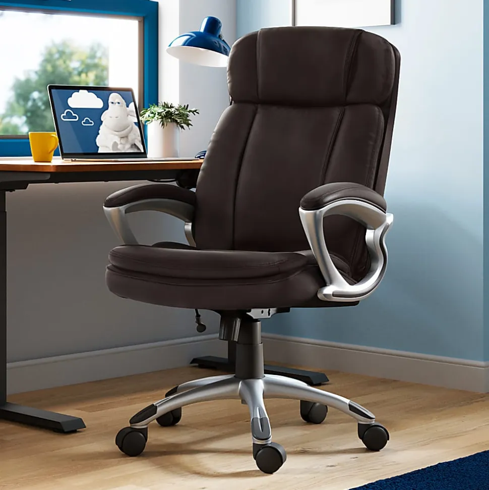Serta® Big And Tall Ergonomic Bonded Leather High-Back Office Chair, Old Chestnut/Silver