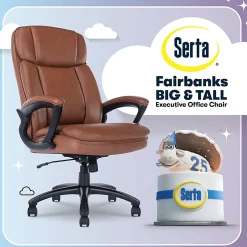 Serta® Big And Tall Ergonomic Bonded Leather High-Back Office Chair, Cognac/Black