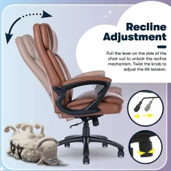 Serta® Big And Tall Ergonomic Bonded Leather High-Back Office Chair, Cognac/Black