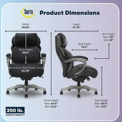 Serta® Big And Tall Smart Layers™ Tranquility Ergonomic Bonded Leather High-Back Chair With AIR™ Technology, Black/Slate