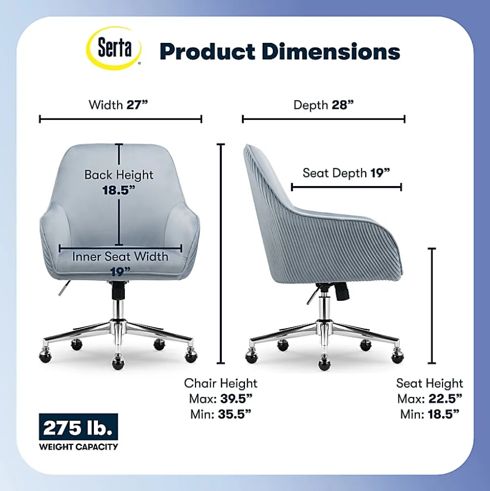 Serta® Chloe Ergonomic Fabric Mid-Back Home Office Chair, Ash Blue