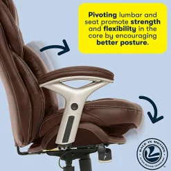 Serta® Claremont Ergonomic Bonded Leather Mid-Back Office Chair, Old Chestnut/Silver