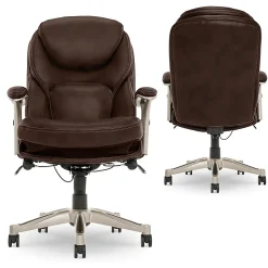 Serta® Claremont Ergonomic Bonded Leather Mid-Back Office Chair, Old Chestnut/Silver