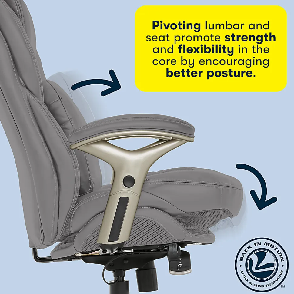 Serta® Claremont Ergonomic Bonded Leather Mid-Back Office Chair, Gray
