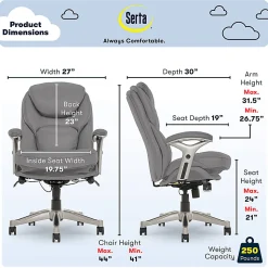 Serta® Claremont Ergonomic Bonded Leather Mid-Back Office Chair, Gray