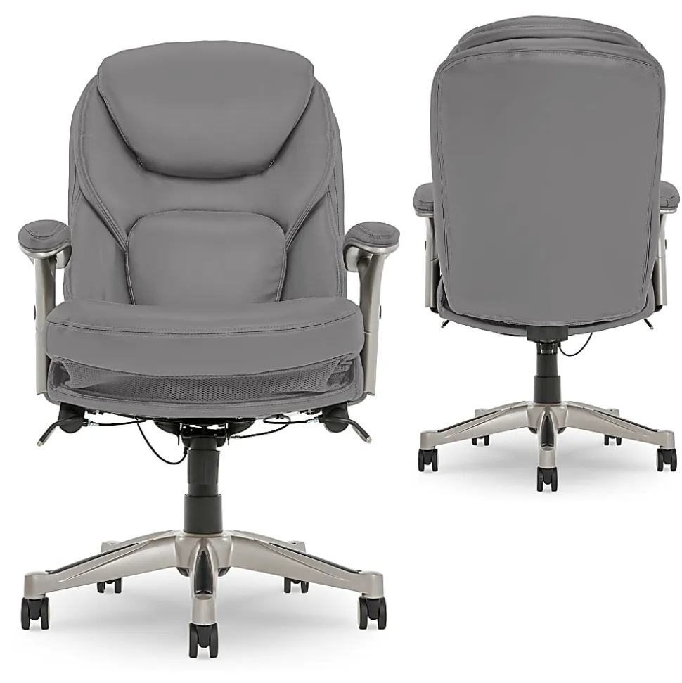 Serta® Claremont Ergonomic Bonded Leather Mid-Back Office Chair, Gray