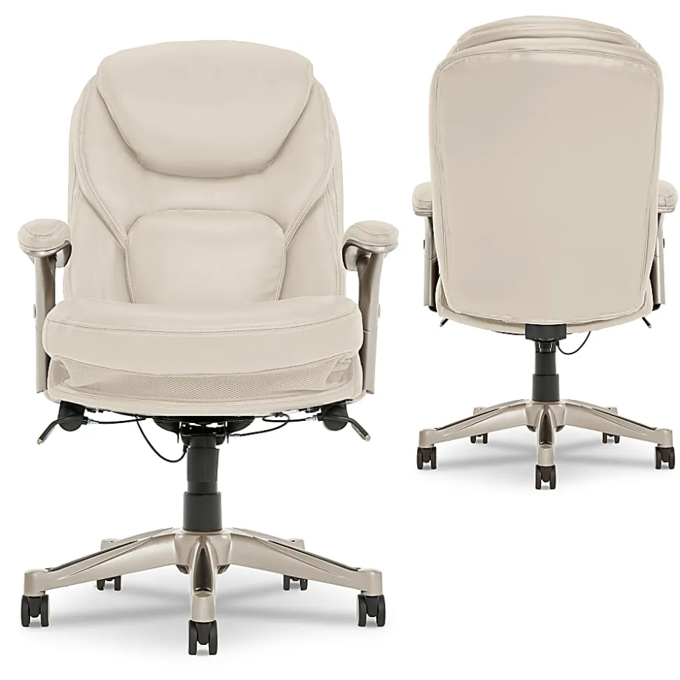 Serta® Claremont Ergonomic Bonded Leather Mid-Back Office Chair, Ivory/Silver