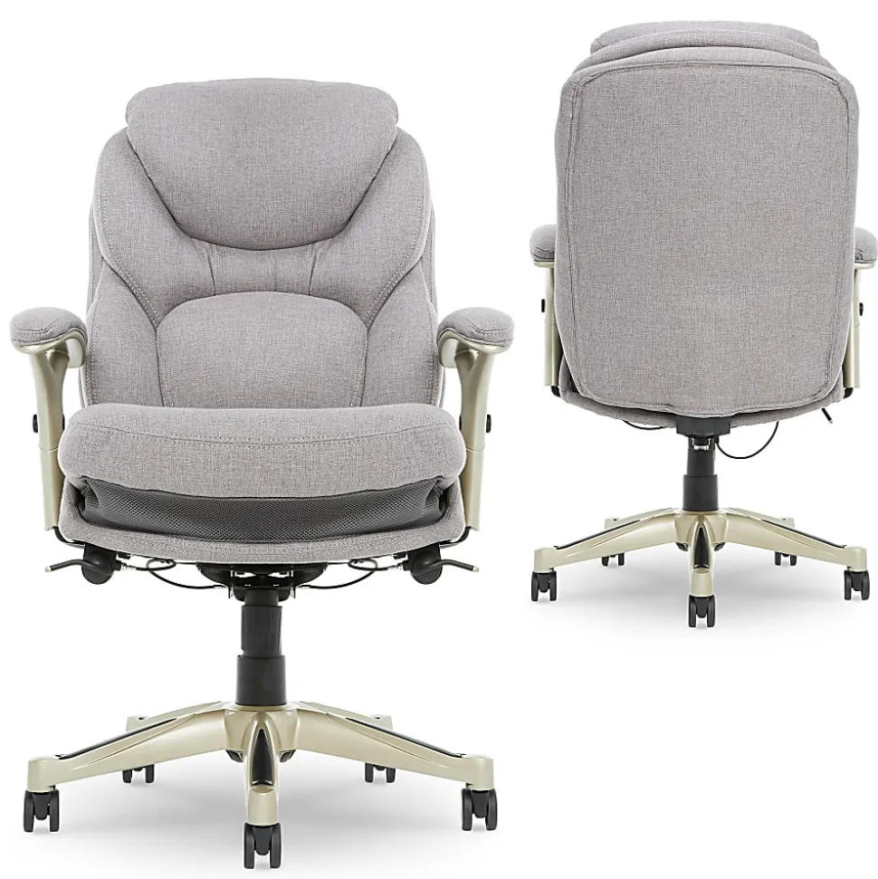 Serta® Claremont Ergonomic Bonded Leather Mid-Back Office Chair, Light Gray/Silver