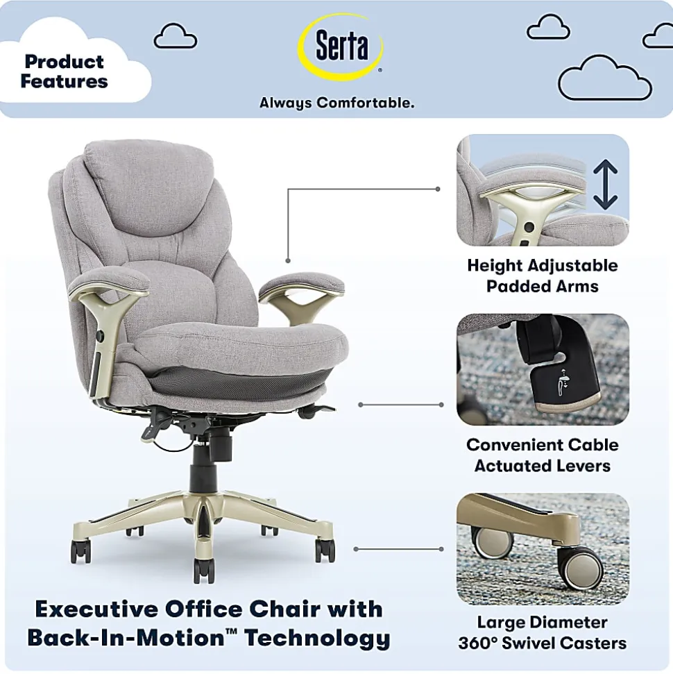 Serta® Claremont Ergonomic Bonded Leather Mid-Back Office Chair, Light Gray/Silver